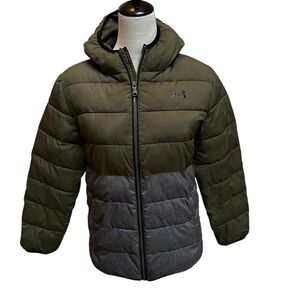 Under Armour Youth Large Pronto Colorblock Puffer Jacket Green Gray Cold Gear